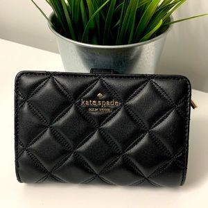 BNWT KATE SPADE ♠️ NATALIA COMPACT BIFOLD QUILTED BLACK LEATHER WALLET